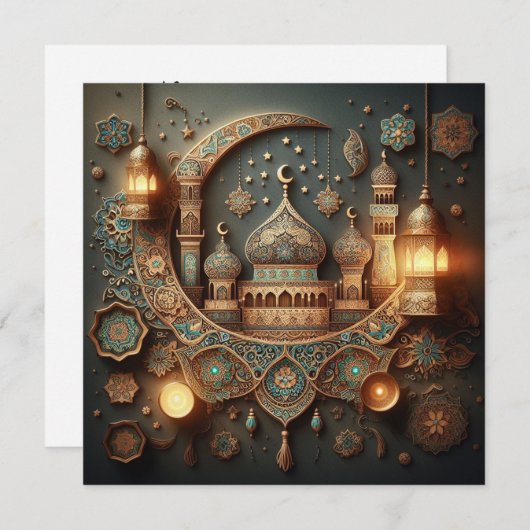 Eid Mubarak Ramadan  Groeten Tekst Feestdagenkaart (Voorkant / Achterkant)