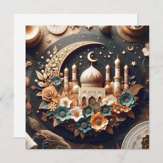 Eid Mubarak Ramadan  Groeten Tekst Feestdagenkaart (Voorkant / Achterkant)