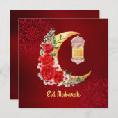 Eid Mubarak | Ramadan Kareem Floral Cresent Moon Feestdagenkaart (Voorkant / Achterkant)