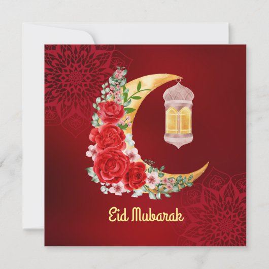 Eid Mubarak | Ramadan Kareem Floral Cresent Moon Feestdagenkaart (Voorkant)