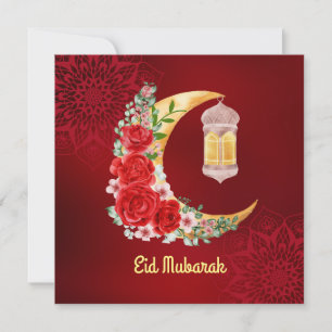 Eid Mubarak   Ramadan Kareem Floral Cresent Moon Feestdagenkaart