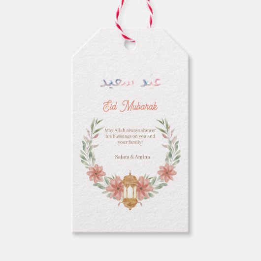 Eid Mubarak |Ramadan Mubarak Bloemen Krans Naam Cadeaulabel (Voorkant)