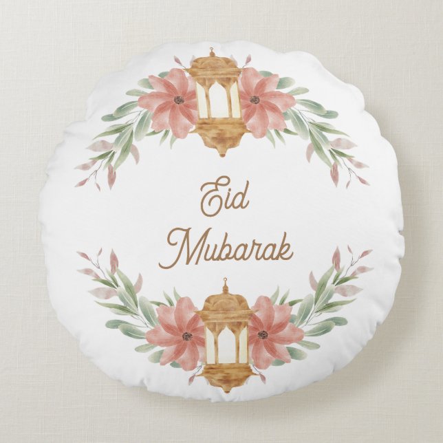 Eid Mubarak |Ramadan Mubarak Bloemen kranslamp Rond Kussen (Voorkant)
