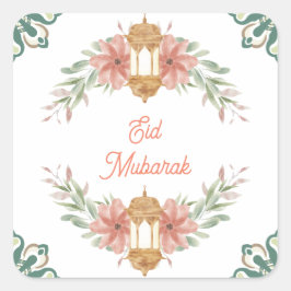 Eid Mubarak |Ramadan Mubarak  Bloemenkrans Lamp  Vierkante Sticker