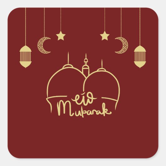 EID MUBARAK RAMADAN VIERKANTE STICKER (Voorkant)
