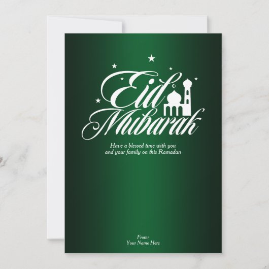 Eid Mubarak Ramadan Wenskaart | Elegant Groen Kaart (Voorkant)