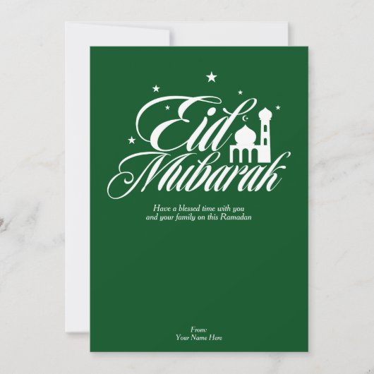 Eid Mubarak Ramadan Wenskaart | massief groen Kaart (Voorkant)