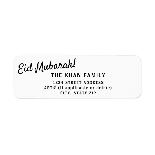 Eid Mubarak Retour Address Sticker Label (Voorkant)