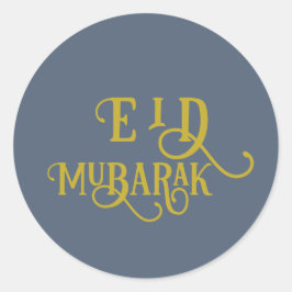 Eid Mubarak Retro Blauwe Kleur Vlak Ronde Sticker