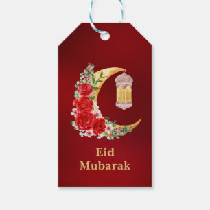 Eid Mubarak Rode Bloemen Cresent Islamitische Lant Cadeaulabel