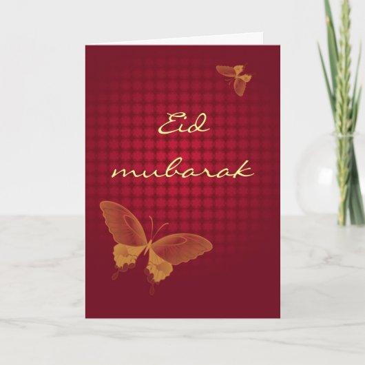 Eid Mubarak - rood butterly wenskaart Feestdagen Kaart (Voorkant)