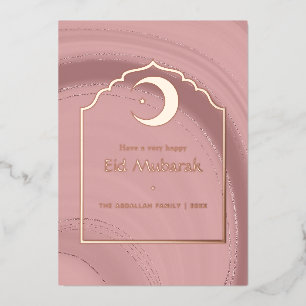 Eid Mubarak Roos Gold en Blush Pink Agate Folie Ho Folie Feestdagenkaart