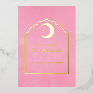Eid Mubarak Roze en Gold Folie Feestdagenkaart