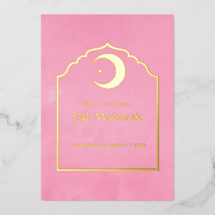 Eid Mubarak Roze en Goud Folie Feestdagenkaart