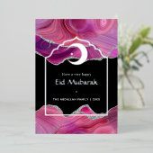 Eid Mubarak Roze en Zilver Agate Folie Feestelijke Folie Feestdagenkaart (Staand Voorkant)