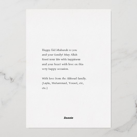 Eid Mubarak Roze en Zilver Agate Folie Feestelijke Folie Feestdagenkaart (Achterkant)