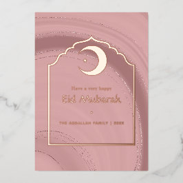 Eid Mubarak Roze Goud en Blush Roze Agate Folie Ho Feestdagenkaart