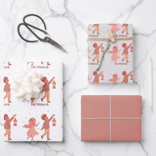 Eid Mubarak Roze Kinderen cadeau Inpakpapier Vel (Voorkant)