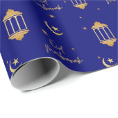 Eid Mubarak saffier blauw + gouden lantaarns maan Cadeaupapier (Rol Hoek)