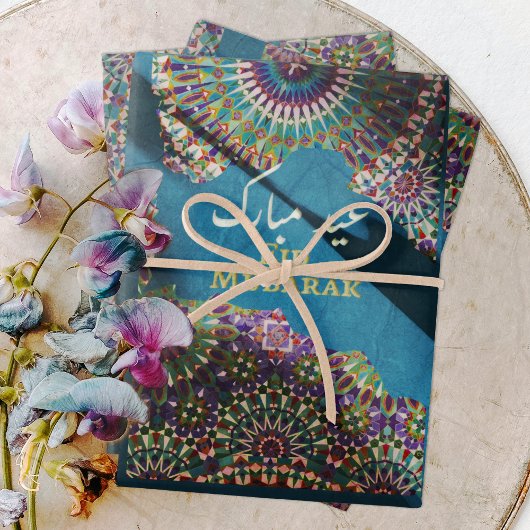 Eid Mubarak sierpatroon Steel Blue Inpakpapier Vel