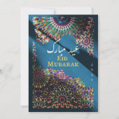 Eid Mubarak sierpatroon Steel Ocean Blue Feestdagenkaart (Voorkant)