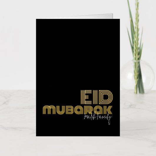 EID MUBARAK Solid Black Art Deco Stijl Aangepast Folie Wenskaart (Voorkant)