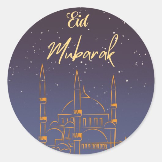 Eid Mubarak Starry Sky Gold - Voorziene moskee Ronde Sticker (Voorkant)