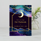 Eid Mubarak sterrenstelsel en gouden agaat Folie Feestdagenkaart (Staand Voorkant)