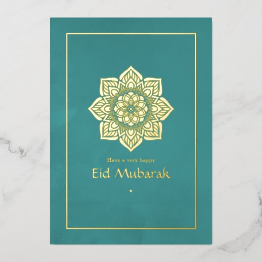 Eid Mubarak Teal en Goud Folie Vakantiekaart Folie Feestdagenkaart (Voorkant)