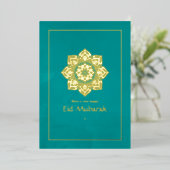 Eid Mubarak Teal en Goud Folie Vakantiekaart Folie Feestdagenkaart (Staand Voorkant)