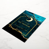 Eid Mubarak Teal - Turkoois en Goud Agaat Folie Feestdagenkaart (Gedraaid)