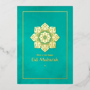 Eid Mubarak Turquoise en Gold Folie Feestdagenkaart
