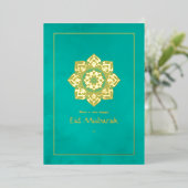 Eid Mubarak Turquoise en Goud Folie Feestdagenkaart (Staand Voorkant)