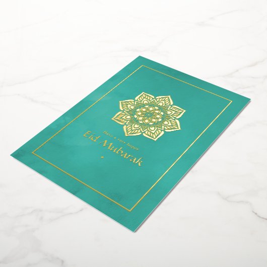 Eid Mubarak Turquoise en Goud Folie Feestdagenkaart (Gedraaid)