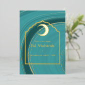 Eid Mubarak Turquoise - Teal en Goud Agate Folie H Feestdagenkaart (Staand Voorkant)