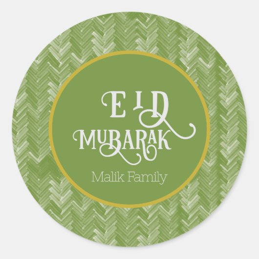 Eid Mubarak Typografie Chevron Green gepersonalise Ronde Sticker (Voorkant)