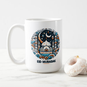 Eid Mubarak Versierde Halve Maan Kleurrijke Moskee Koffiemok
