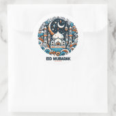 Eid Mubarak Versierde Halvemaan Kleurrijke Moskee  Ronde Sticker (Tas)