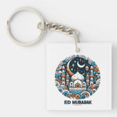 Eid Mubarak Versierde Halvemaan Kleurrijke Moskee  Sleutelhanger (voorkant)