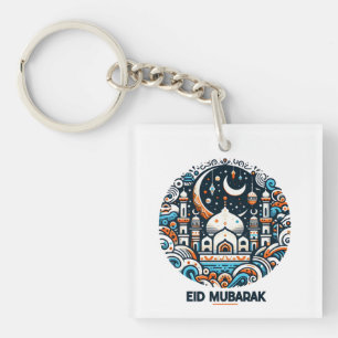 Eid Mubarak Versierde Halvemaan Kleurrijke Moskee  Sleutelhanger