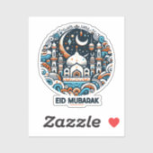 Eid Mubarak Versierde Halvemaan Kleurrijke Moskee  Sticker (Vel)