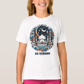Eid Mubarak Versierde Halvemaan Kleurrijke Moskee T-shirt (Voorkant)