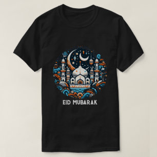 Eid Mubarak Versierde Halvemaan Kleurrijke Moskee  T-shirt