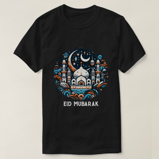 Eid Mubarak Versierde Halvemaan Kleurrijke Moskee  T-shirt (Design voorkant)
