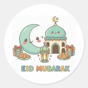 Eid Mubarak-viering - Kawaii glimlachende maan Ronde Sticker