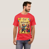 Eid Mubarak viering met bruin rood Mannen shirt (Voorkant volledig)