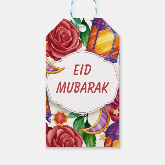 Eid Mubarak Waterverf Floral Cadeaulabel (Voorkant)
