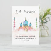 Eid Mubarak Waterverf Moskee 0902 Kaart (Staand voorkant)