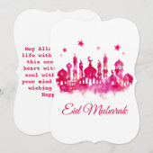 Eid Mubarak Waterverf Mosque Feestdagenkaart (Voorkant / Achterkant)