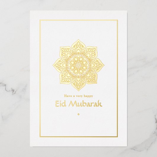 Eid Mubarak Wit en Goud Folie Vakantied Kaart (Voorkant)